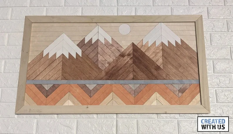 Wooden Wall Art with Mountains