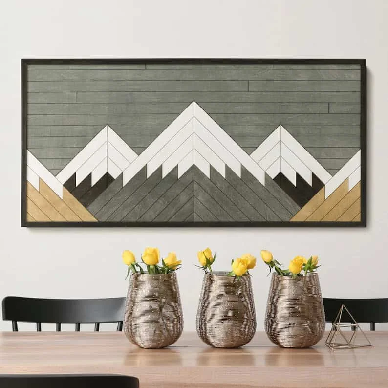 Wooden Art with Mountains