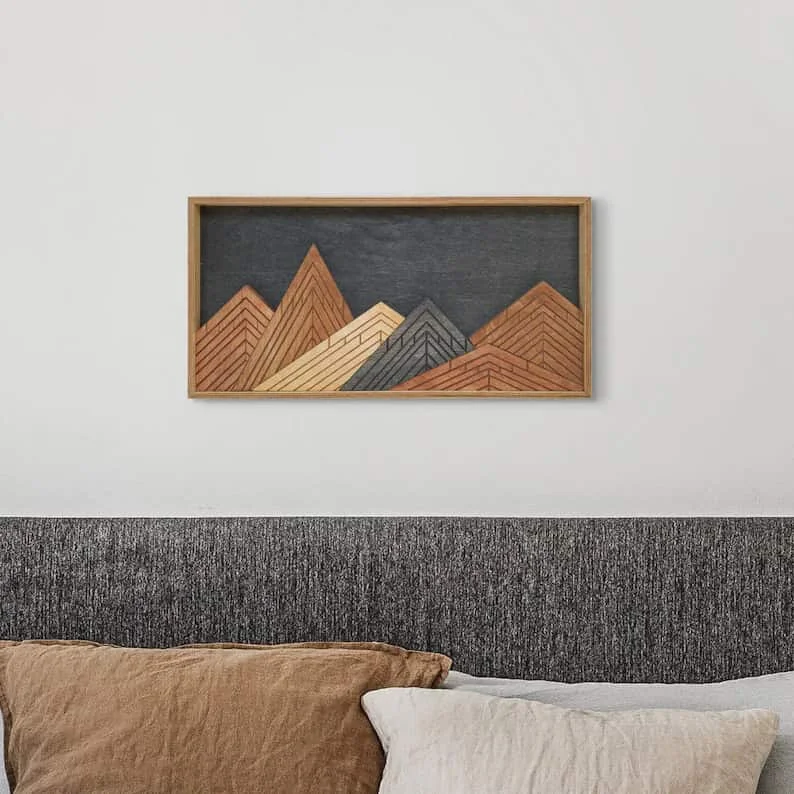 Wooden Wall Art with Mountains
