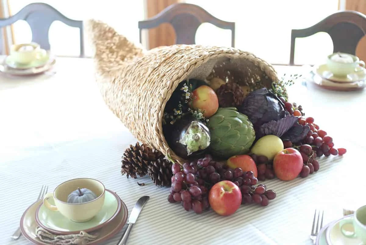 10. Handmade Cornucopia Centerpiece for a Thanksgiving Table