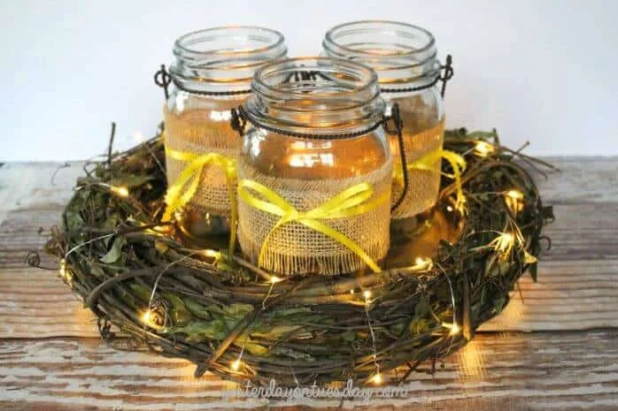 12. Rustic Mason Jar Centerpiece