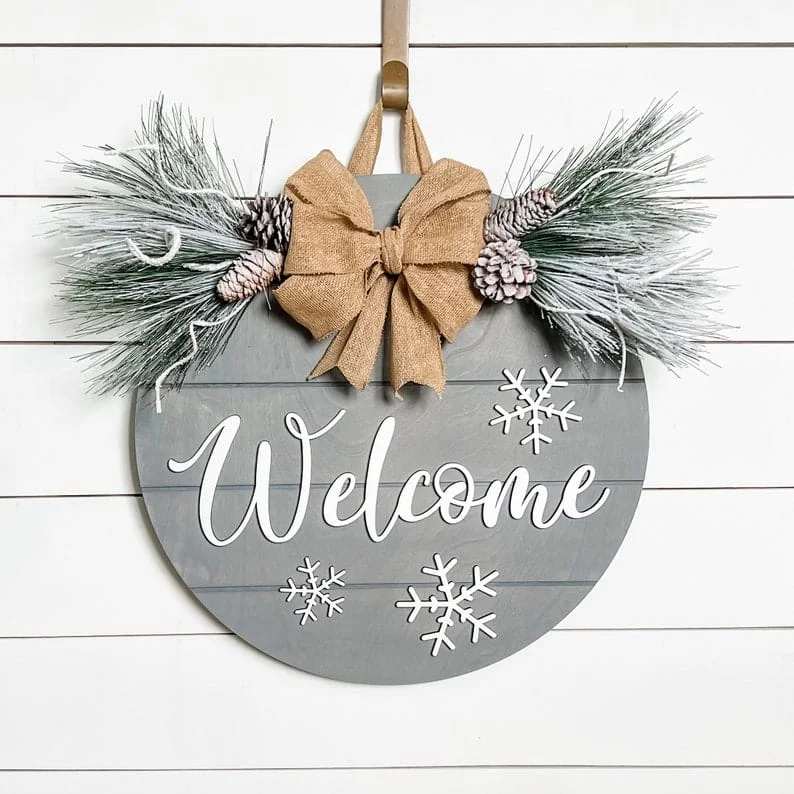 Door Hanging Welcome Sign with Winter Pattern