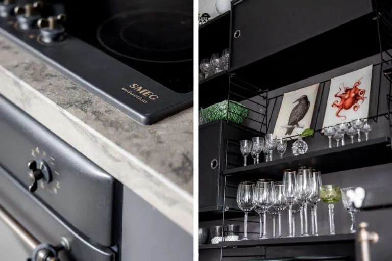 Scandinavian Kitchen with Black Furniture and Household Appliances