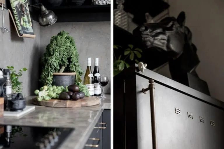 Scandinavian Kitchen with Black Furniture and Household Appliances