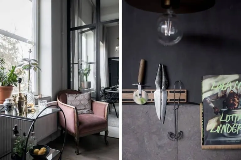 Scandinavian Kitchen with Black Furniture and Household Appliances