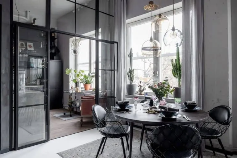 Scandinavian Kitchen with Black Furniture and Household Appliances