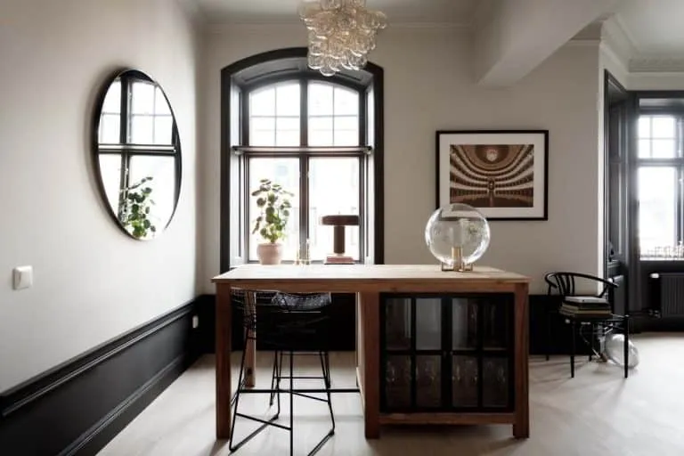 Великі вікна з чорними та білими рамами