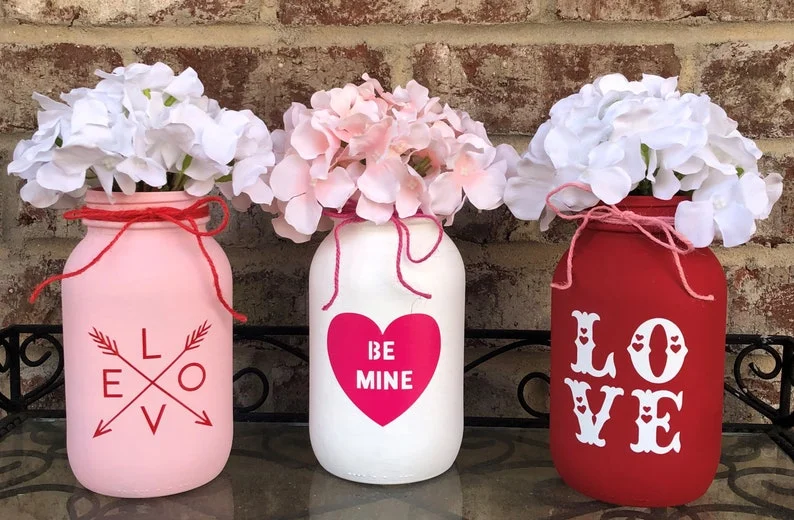 9. Rustic Valentine’s Day Quart Mason Jars