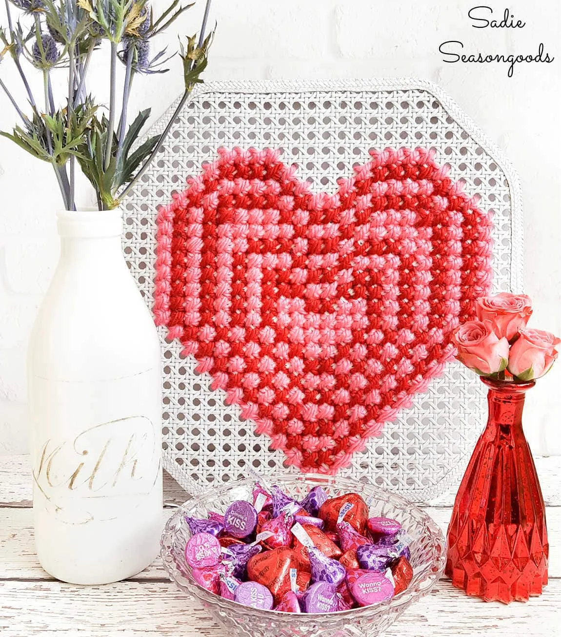 4. Heart Cross-Stitch on Bamboo Trays