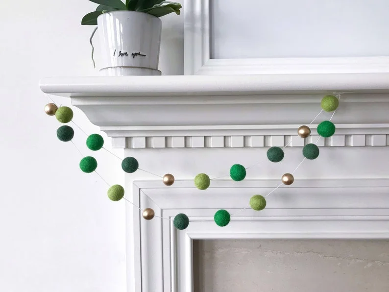 8. Leprechaun’s Gold Felt Ball Garland