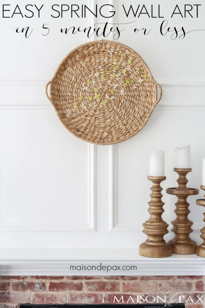 7. Pintura de pared primaveral con canasta y flores