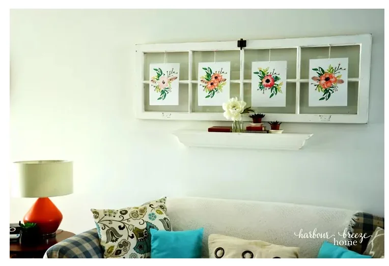 3. Pintura de pared primaveral con plantillas gratuitas y una ventana antigua