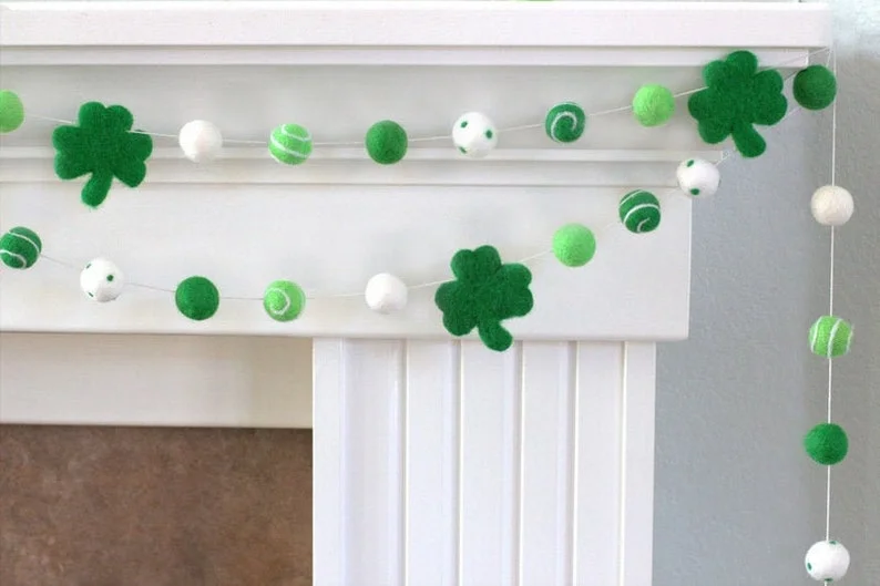 7. Shamrock, Swirl & Dots- St. Patrick’s Day Felt Ball Garland