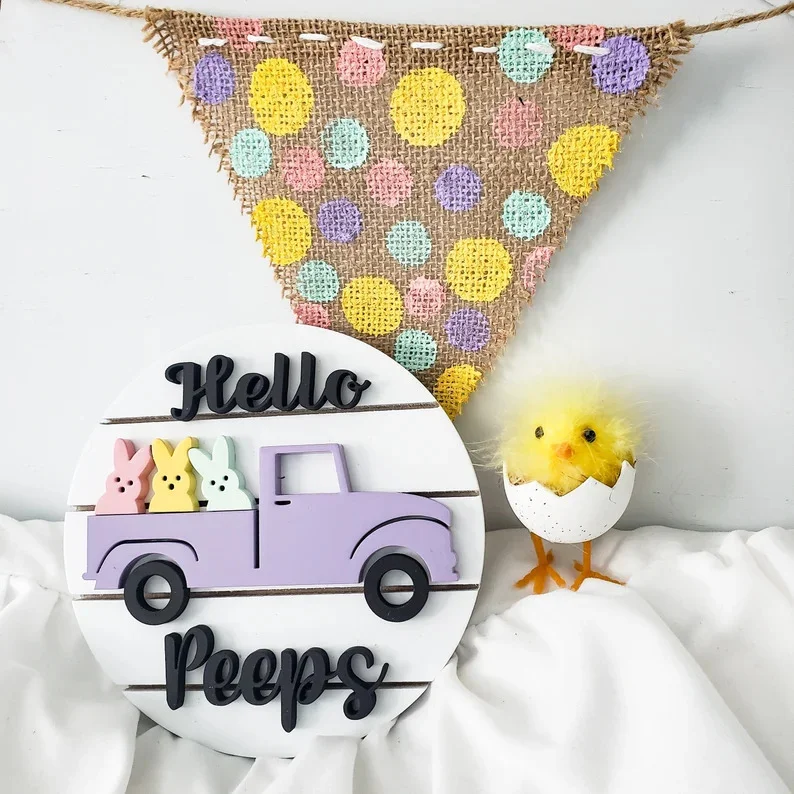 11. Señal con camioneta rural y conejos pájaros en paneles