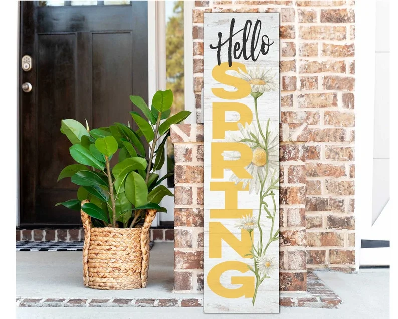 Hello, Spring — Outdoor Sign for Terrace or Balcony with Daisies