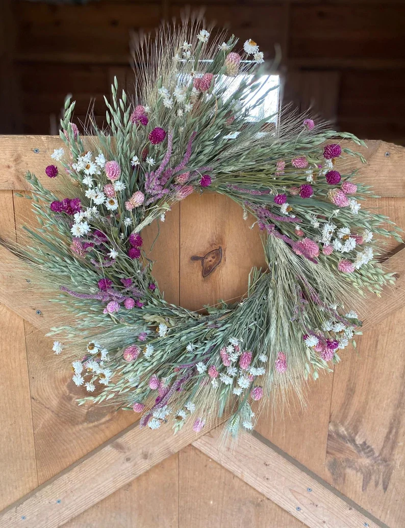 15. 全天然干燥春季花环粉色款