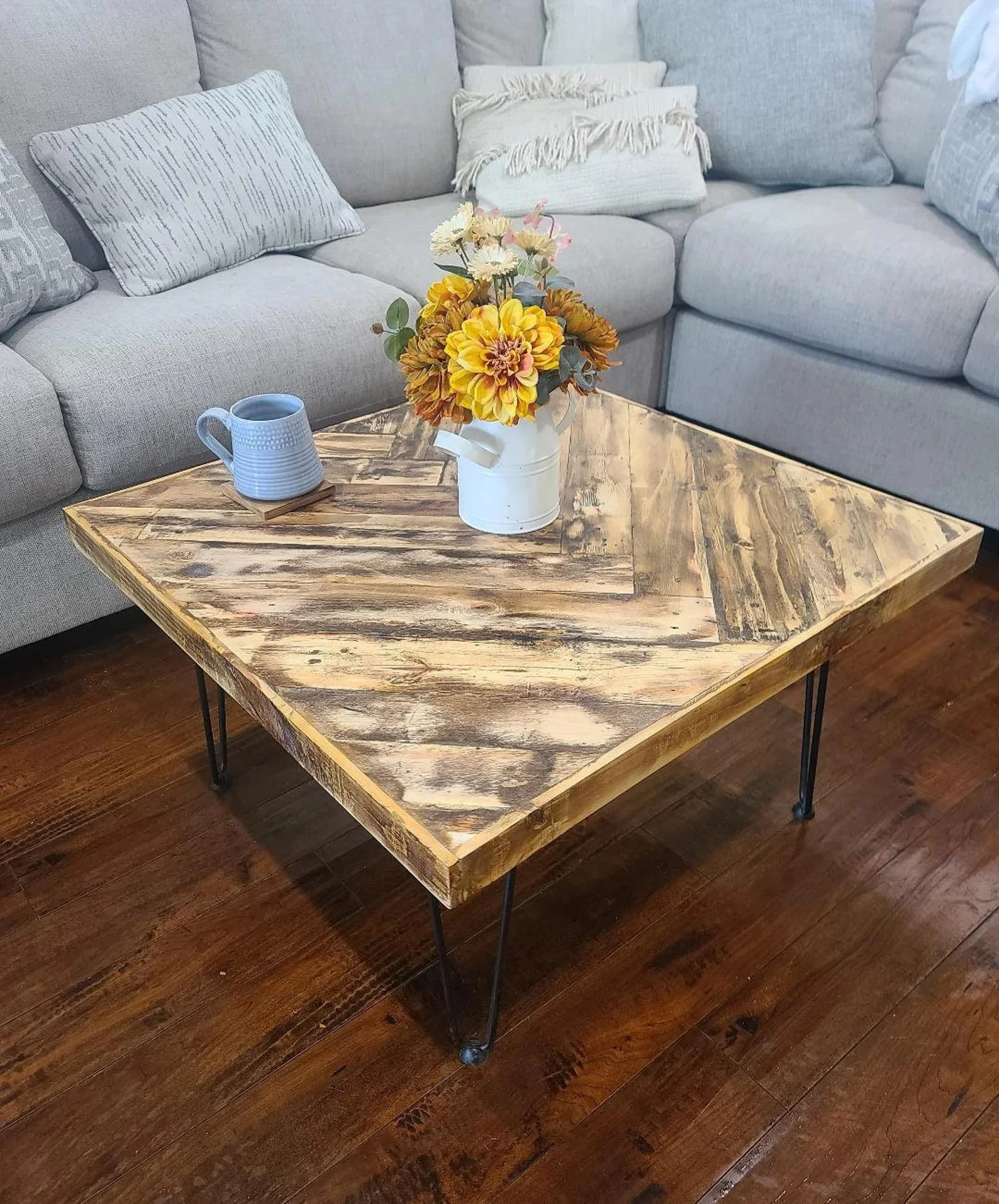 9. Handmade Coffee Table in Herringbone Style