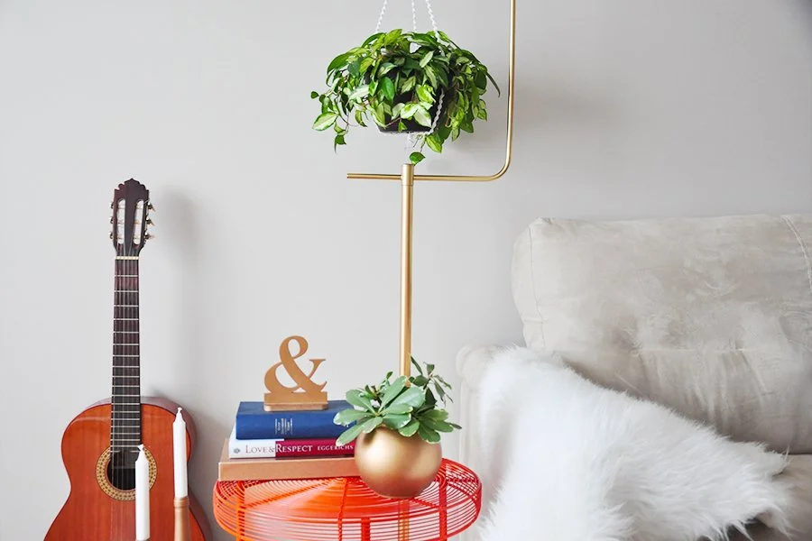 9. Macrame Plant Pot with Gold Stand