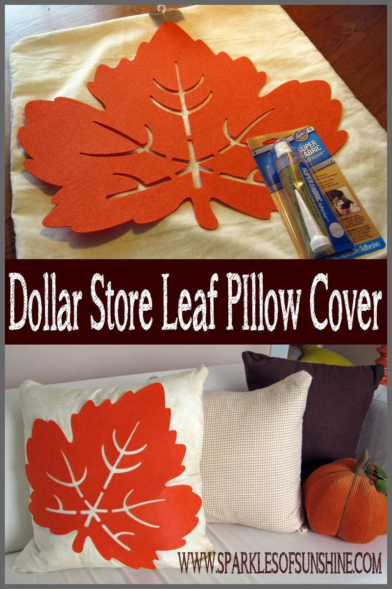 16. PILLOW FROM DOLLAR STORE WITH AUTUMN LEAF