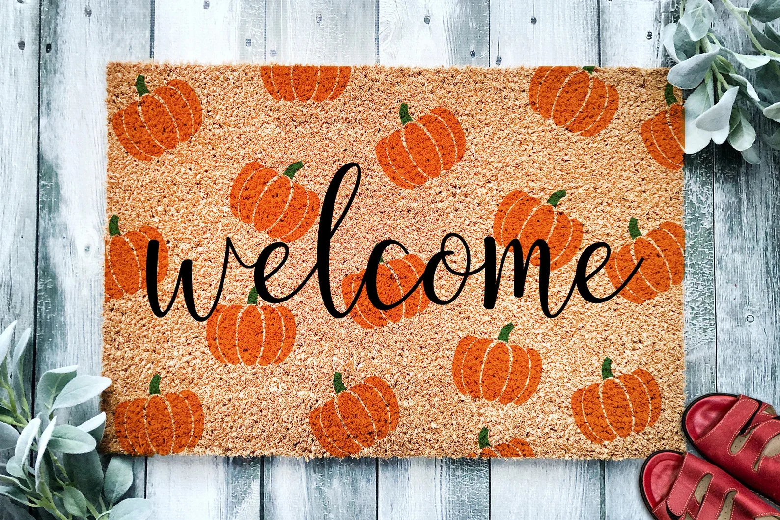 2. Alfombra con la frase Welcome Pumpkin Pattern