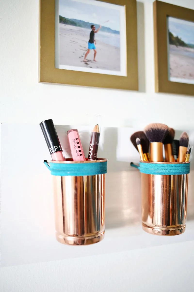 8. DIY Cup Organizer from Leather and Metal