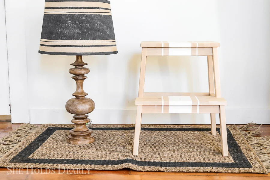 10. Recycled Farmhouse Stool, Lamp and Rug