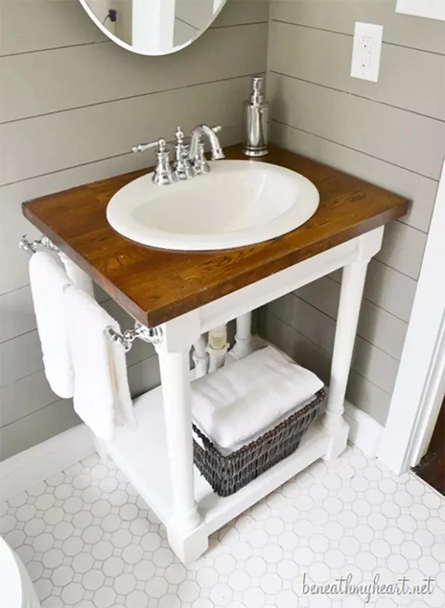 14. DIY Wooden Bathroom Table