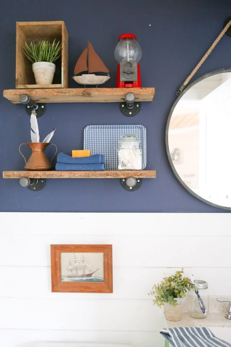 5. DIY Reclaimed Wood and Pipe Shelves