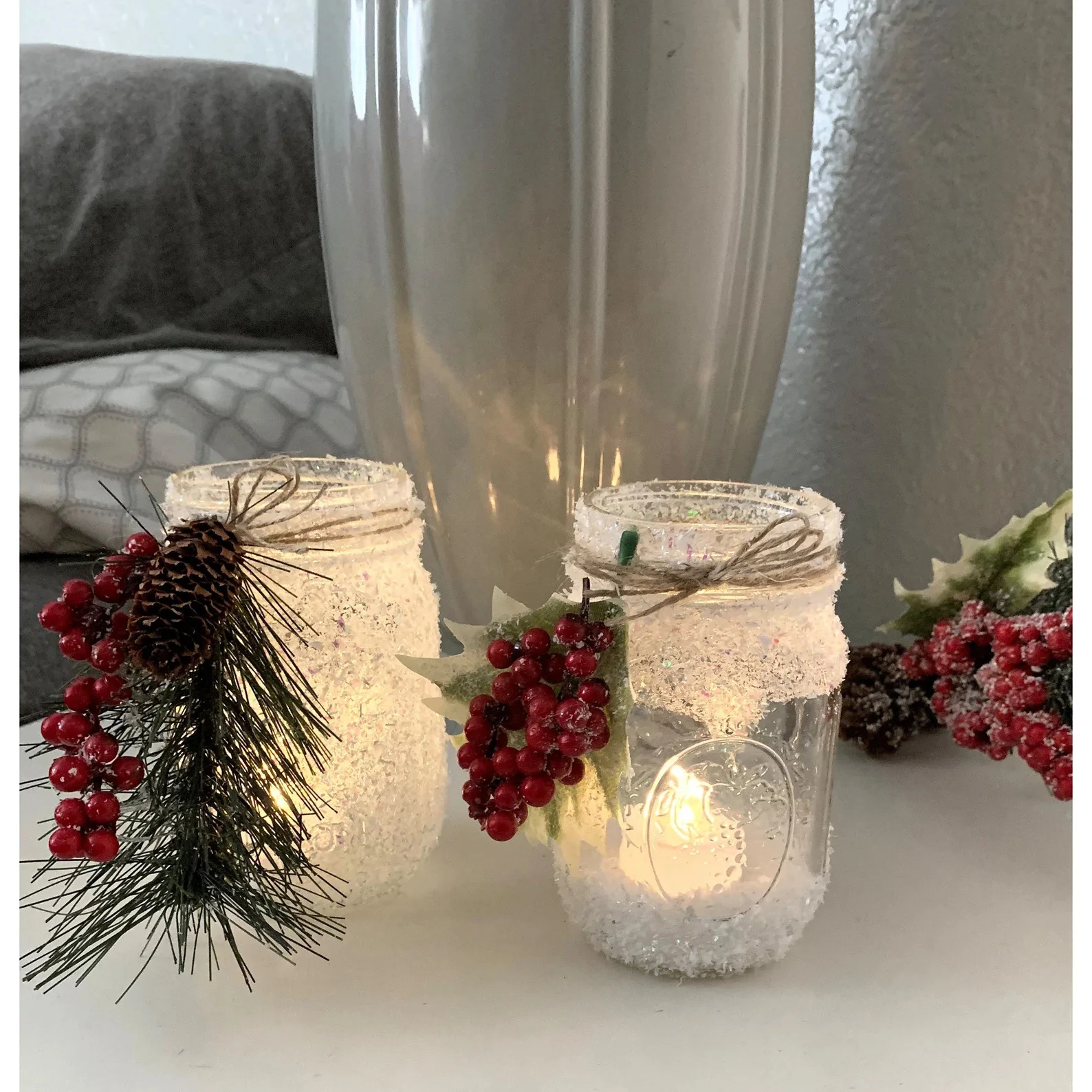 7. Snow-themed Candle Holder in a Jar