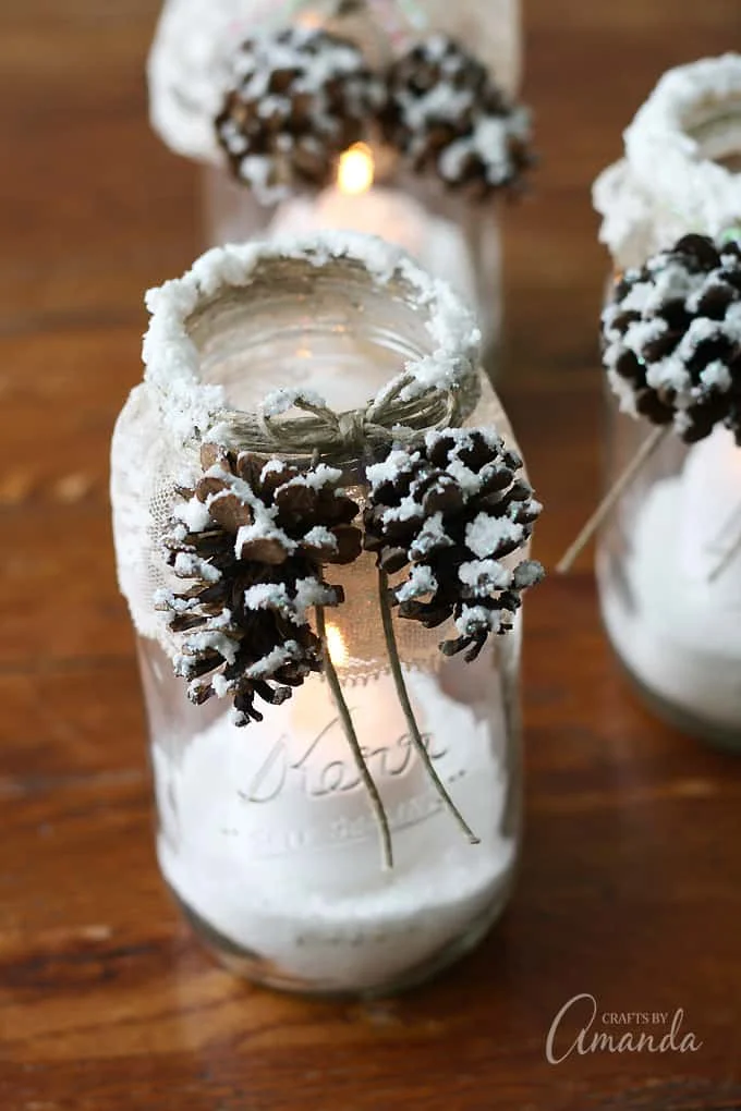 8. Snowflake Ice Cubes in Candle Jars