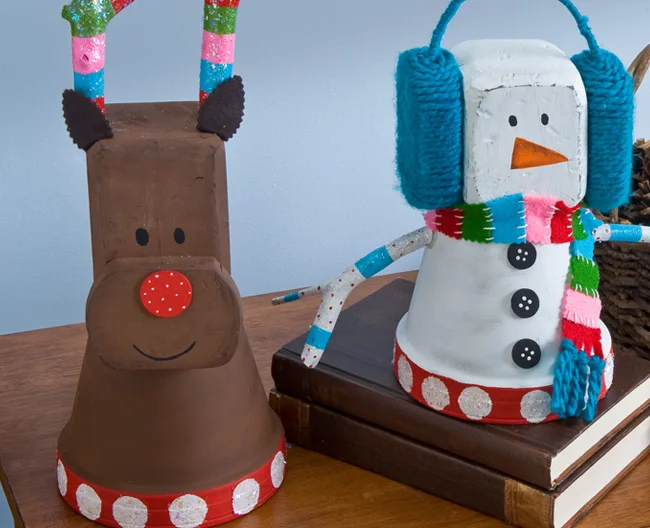 12. Fun DIY Brick Snowmen and Deer
