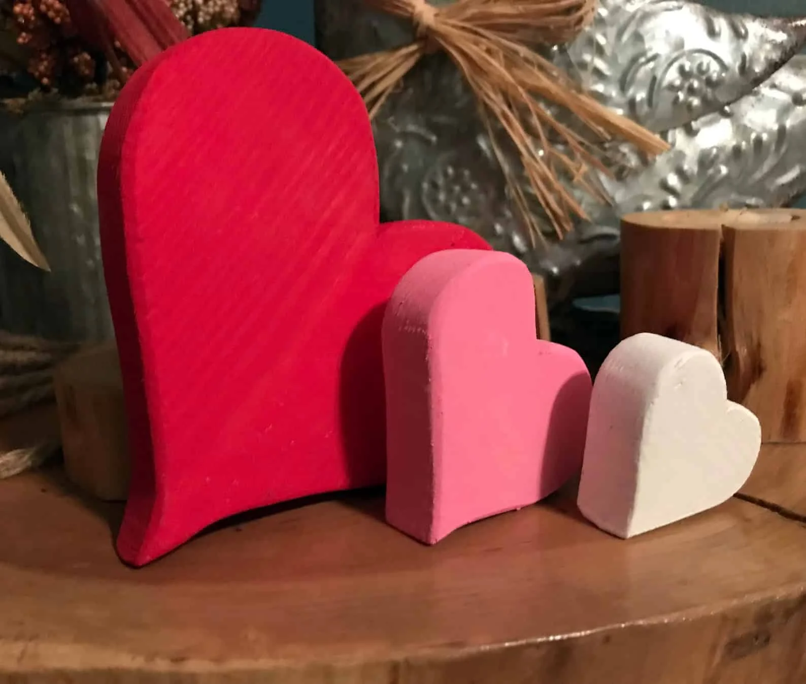 5. Wooden Heart Centerpiece
