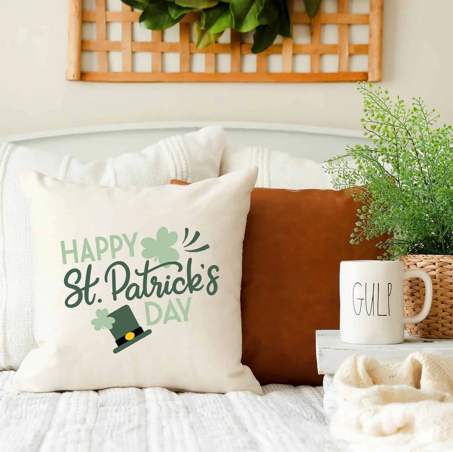 14. St. Patrick’s Day Pillow with Happy Message