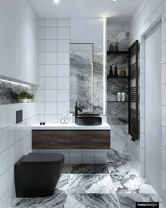 高对比度，高格调——现代生活的黑白浴室