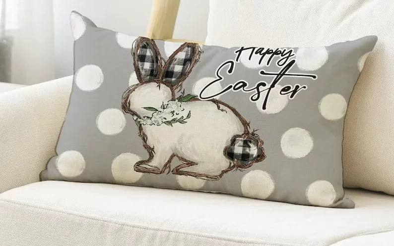 7. Almohada gris con temática de Pascua