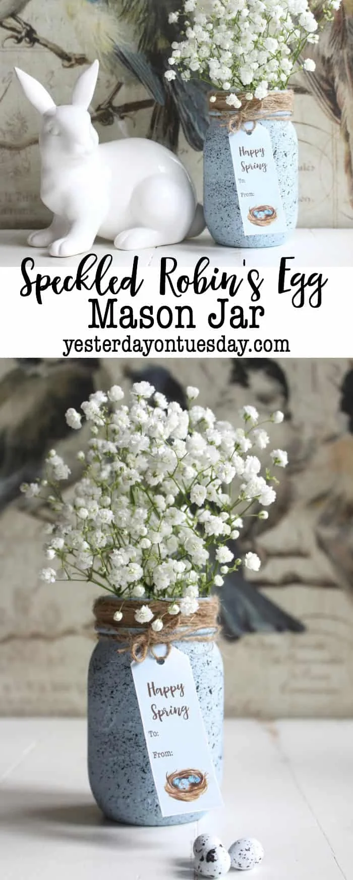 12. Frasco de mason con efecto marblizado tipo huevo de ruiseñor