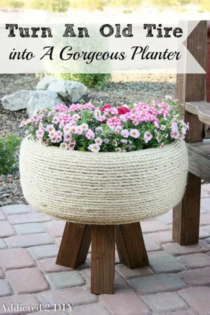 6. Turn an Old Tire into a Beautiful Planter