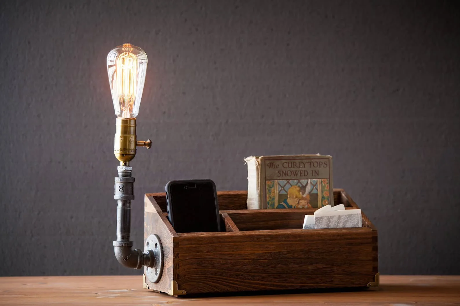 2. Rustic Table Lamp Organizer
