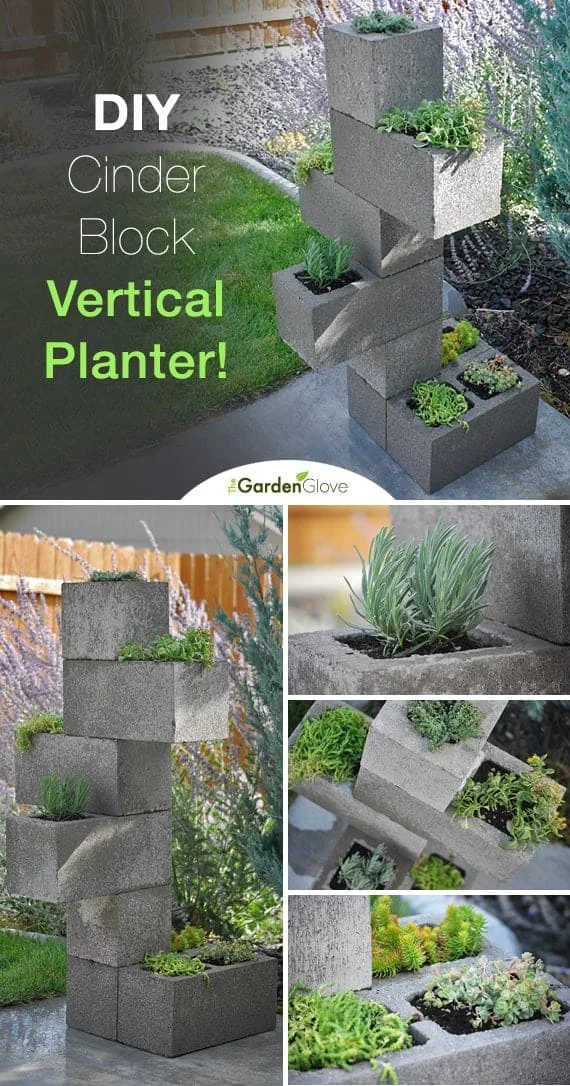 12. Planter vertical con bloques de ladrillo de DIY