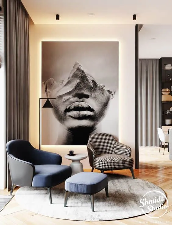 Tables and Pictures for a Bright Living Room