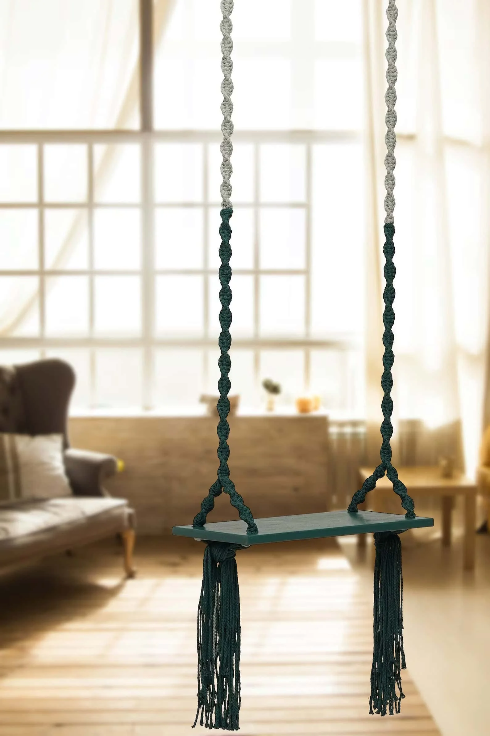 10. Cojín de madera macramé
