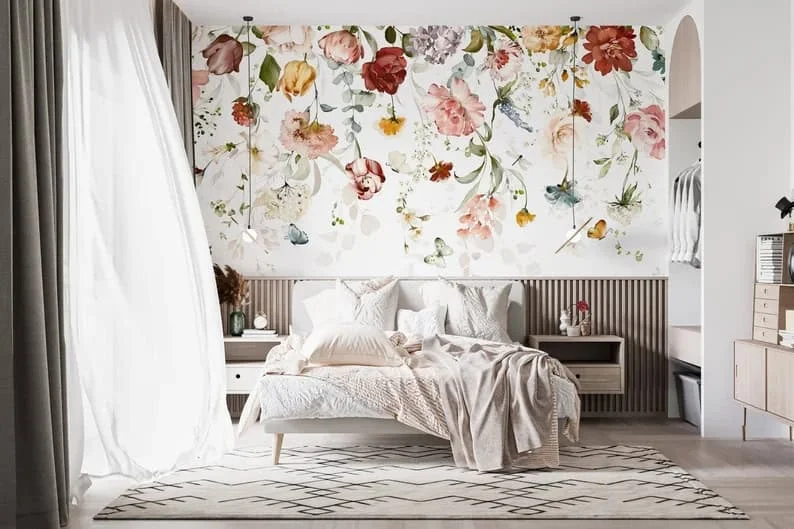 8. Papel Pintado de Flores con Tintas Acuáticas