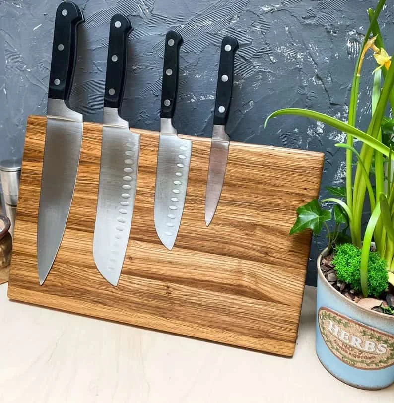 11. Magnetic knife display for chef knives