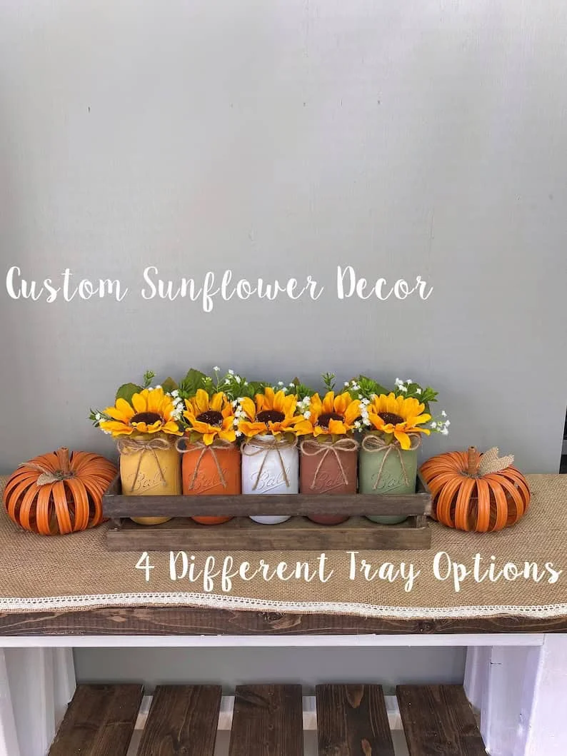 15. Frascos Mason con girasoles