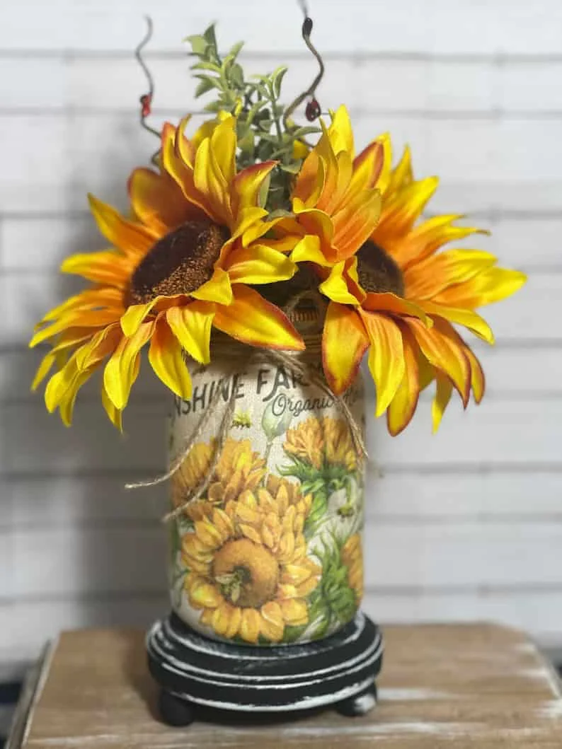 13. Frasco Mason con girasoles