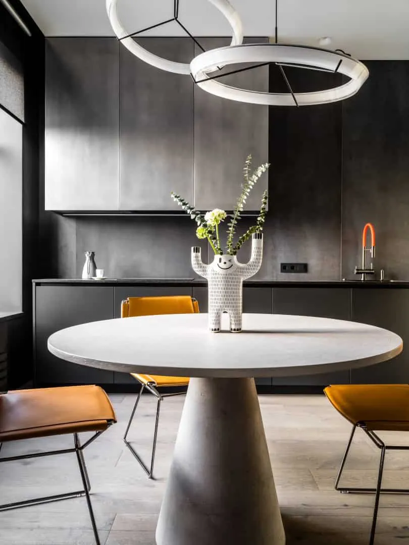 Floating desk with beveled edge and integrated lighting