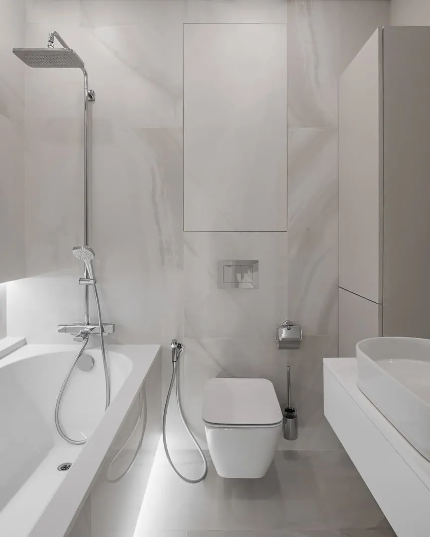 Child's bathroom with built-in mirror lighting