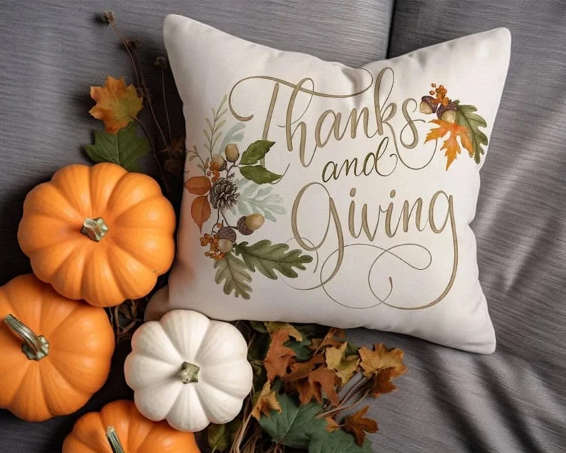 11. Almohada temática de otoño 'Gracias y gratitud'