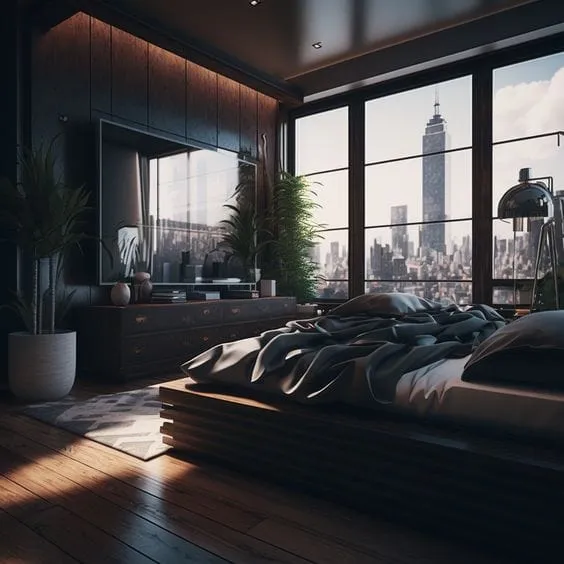 感受现代乡村风格卧室的魅力，俯瞰纽约的壮丽景色
