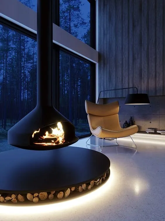 Redefining Comfort with a Hanging Wooden Fireplace